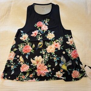 Johnny Was Floral Sleeveless Active Top - Black with Pink and Green Accents